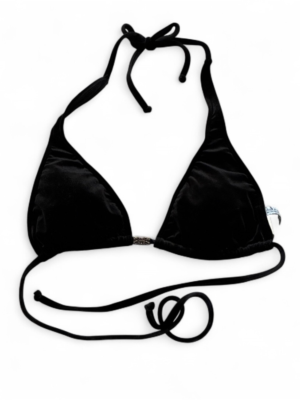 Y2K Rampage Black Velvet Padded Triangle Tie-Back Swim Top